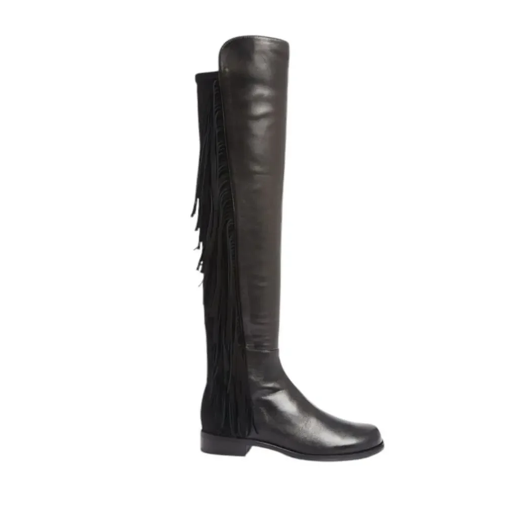 Stuart Weitzman 5050 Fringe Over The‎ Knee Boot Black Nappa Leather Size 7